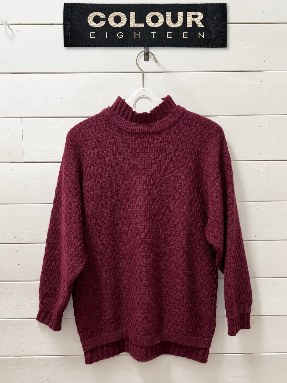 Colour Eighteen Pure New Wool Textured Sweater – Burgundy – Size P